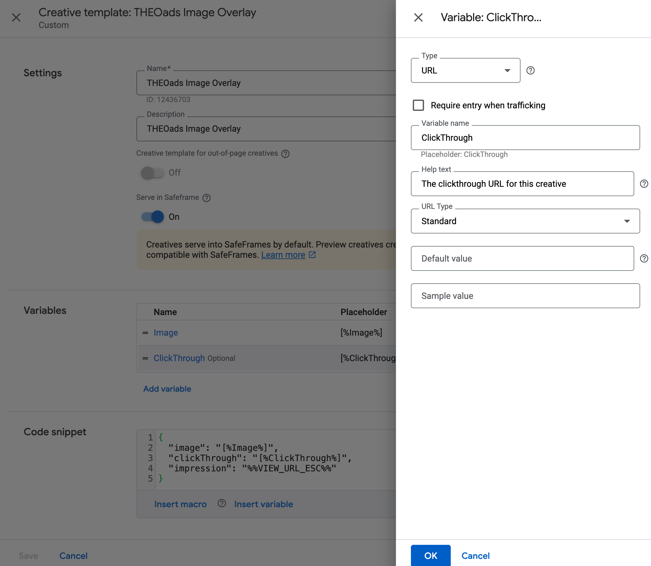 Configure a URL type variable ClickThrough