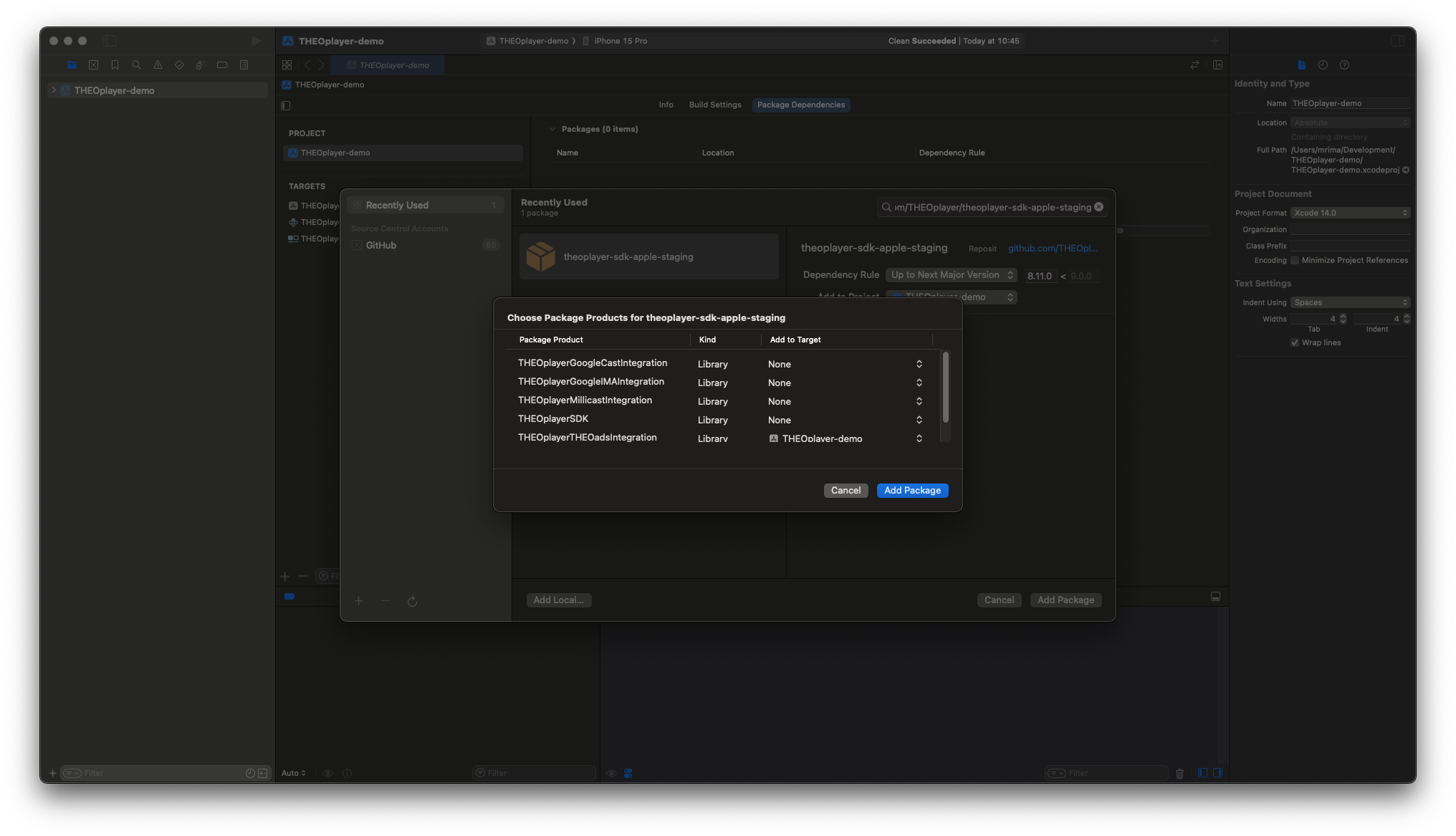 Screenshot of SwiftPM  product selection